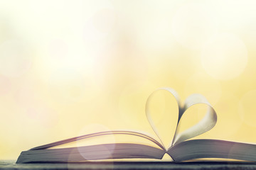 Love, valentine's day or reading concept with heart shaped book