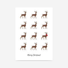 Minimalistic clean merry Christmas vector poster with deer