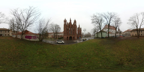 Fototapeta na wymiar St. Anne's Church and Church of St. Francis and St. Bernard day time 360 vr panorama, Vilnius, Lithuania