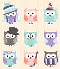 Obraz premium set of cartoon owls stickers