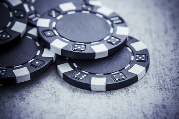 Casino chips pile for gambling and betting in poker. Symbol of luck, chance, winning money and...