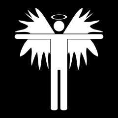 Angel White Silhouette Icon Symbol Design. Vector illustration isolated on black background. Angel silhouette.