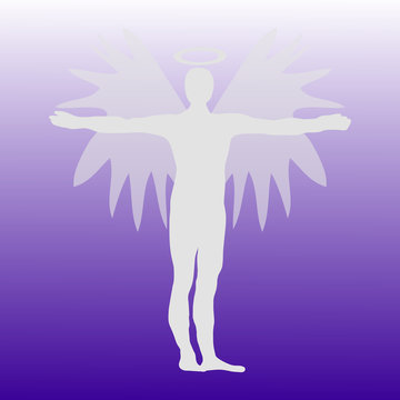 Angel Gray Icon Symbol Design. Vector illustration isolated on blue background. Angel silhouette.