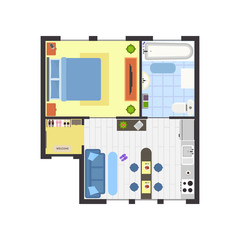 Fototapeta premium Apartment Floor Plan with Furniture Top View. Vector