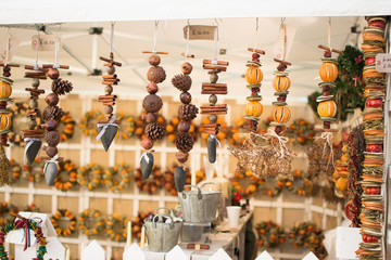 Handmade Christmas decorations, hanging garlands, selective focus