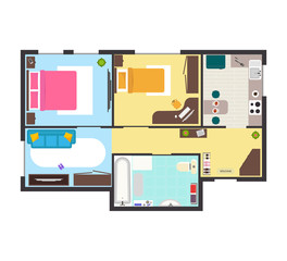Apartment Floor Plan with Furniture Top View. Vector