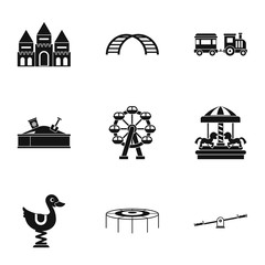 Naklejka premium Children rides icons set. Simple illustration of 9 children rides vector icons for web