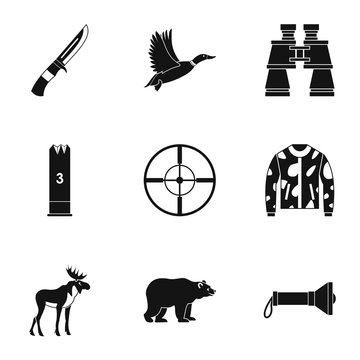 Hunting icons set. Simple illustration of 9 hunting vector icons for web