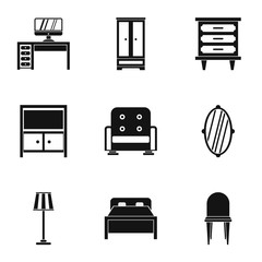 Furniture icons set. Simple illustration of 9 furniture vector icons for web