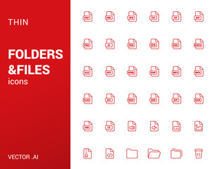 Pack of thin icons of folders and files.