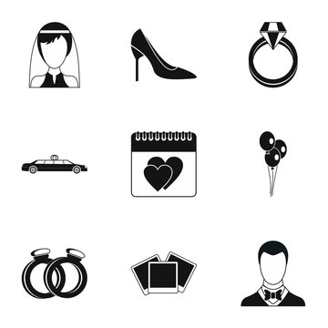 Marriage ceremony icons set. Simple illustration of 9 marriage ceremony vector icons for web