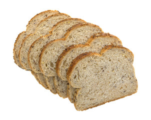 Nine grain bread slices on a white background.