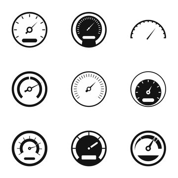 Speedometer icons set. Simple illustration of 9 speedometer vector icons for web
