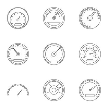 Speed measurement icons set. Outline illustration of 9 speed measurement vector icons for web