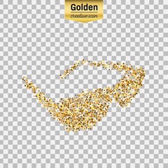 Gold glitter vector icon of sun glasses isolated on background. Art creative concept illustration for web, glow light confetti, bright sequins, sparkle tinsel, abstract bling, shimmer dust, foil.