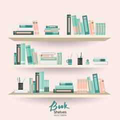 Bookshelves with books and stationery © Atstock Productions