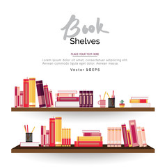Bookshelves with books and stationery © Atstock Productions
