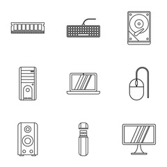 Computer icons set. Outline illustration of 9 computer vector icons for web