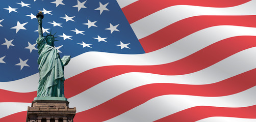 Statue of Liberty with flag © Voradech Triniti