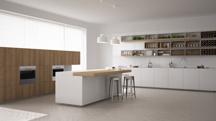 Scandinavian white kitchen, minimalistic interior design