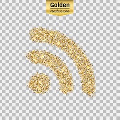 Gold glitter vector icon of wifi isolated on background. Art creative concept illustration for web, glow light confetti, bright sequins, sparkle tinsel, abstract bling, shimmer dust, foil.