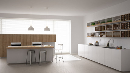 Scandinavian white kitchen, minimalistic interior design