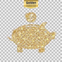 Gold glitter vector icon of piggy bank isolated on background. Art creative concept illustration for web, glow light confetti, bright sequins, sparkle tinsel, abstract bling, shimmer dust, foil.