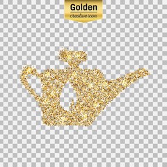 Gold glitter vector icon of oil lubricator isolated on background. Art creative concept illustration for web, glow light confetti, bright sequins, sparkle tinsel, bling logo, shimmer dust, foil.