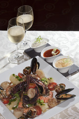 seafood and white wine