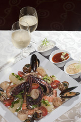 seafood and white wine