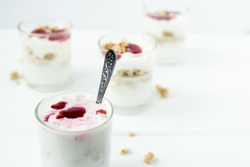 yogurt with muesli and jam