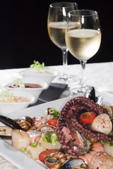 seafood and white wine