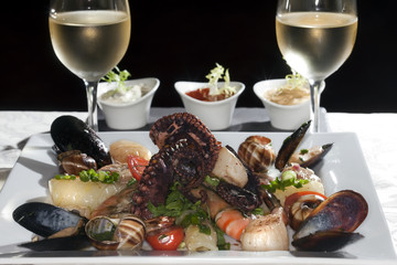 seafood and white wine