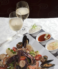 seafood and white wine