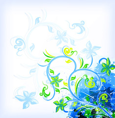 Floral blue on grunge background. Vector
