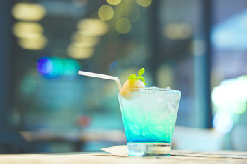 Close up of cocktail drinks. Blurred background.
