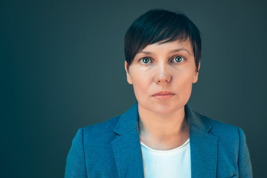 Confident Serious Business Woman Portrait With Copy Space