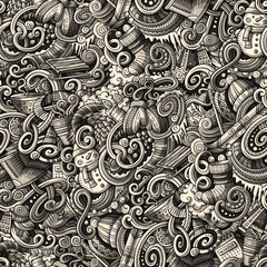 Cartoon doodles Winter season seamless pattern