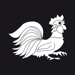 Rooster white on a black background