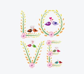 Valentines Day romantic card with floral and bird