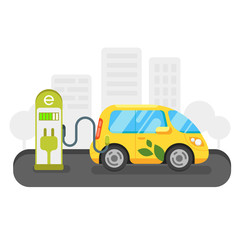 Vector flat style illustration of electric car.