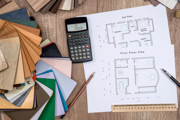 Fototapeta premium house plan with a choice of wooden on desk.