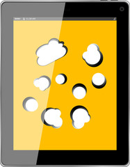 Cloud-computing connection on the digital tablet pc. Conceptual image. Isolated on white