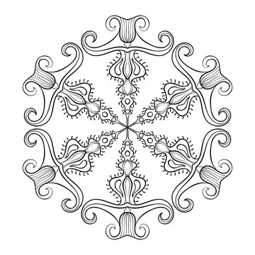 Vector paper cutout snow flake in zentangle style, doodle mandal