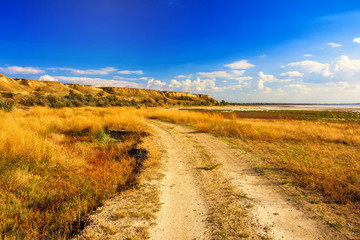 Odessa, Kuyalnik estuary, the salt sea, road and rocks