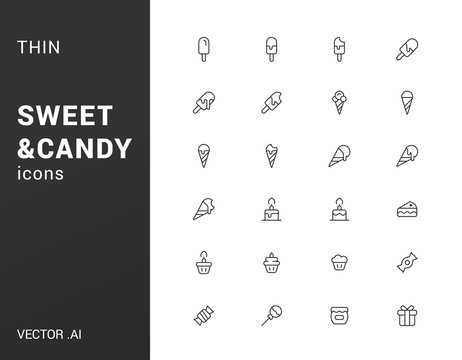 Pack of thin Sweet and Candy icons.
