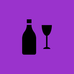 bottle and wineglass icon. flat design