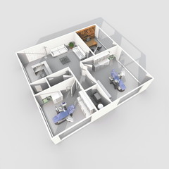 3d interior rendering perspective view of furnished dental clinic