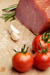 smoked Ham with mushrooms, tomato, garlic and herbs