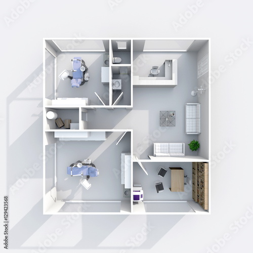 3d interior rendering plan view of furnished dental clinic\ 3d interior rendering plan view of furnished dental clinic\